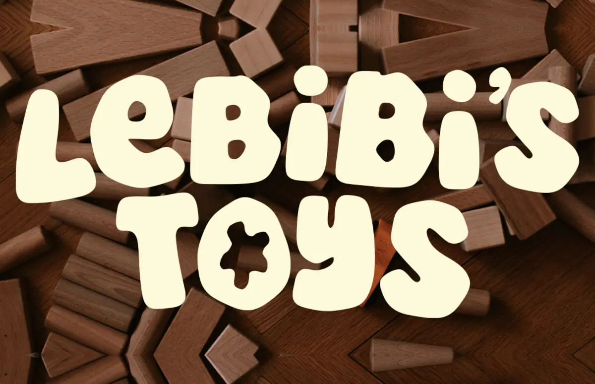 Lebibi’s Toys wordmark over wooden building blocks